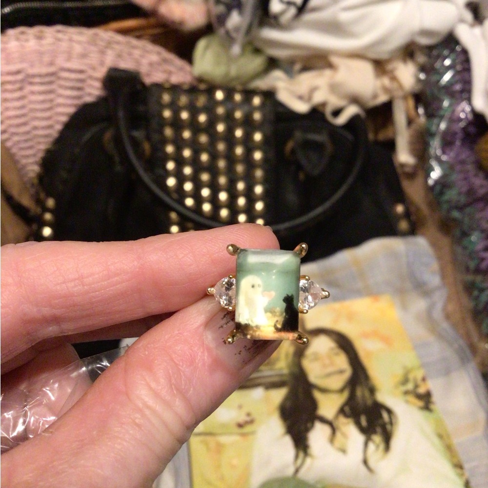 NEW ! 👻🍂👻🍂Boho Ghost & Cat Statement Ring Sterling - Picture 3 of 9